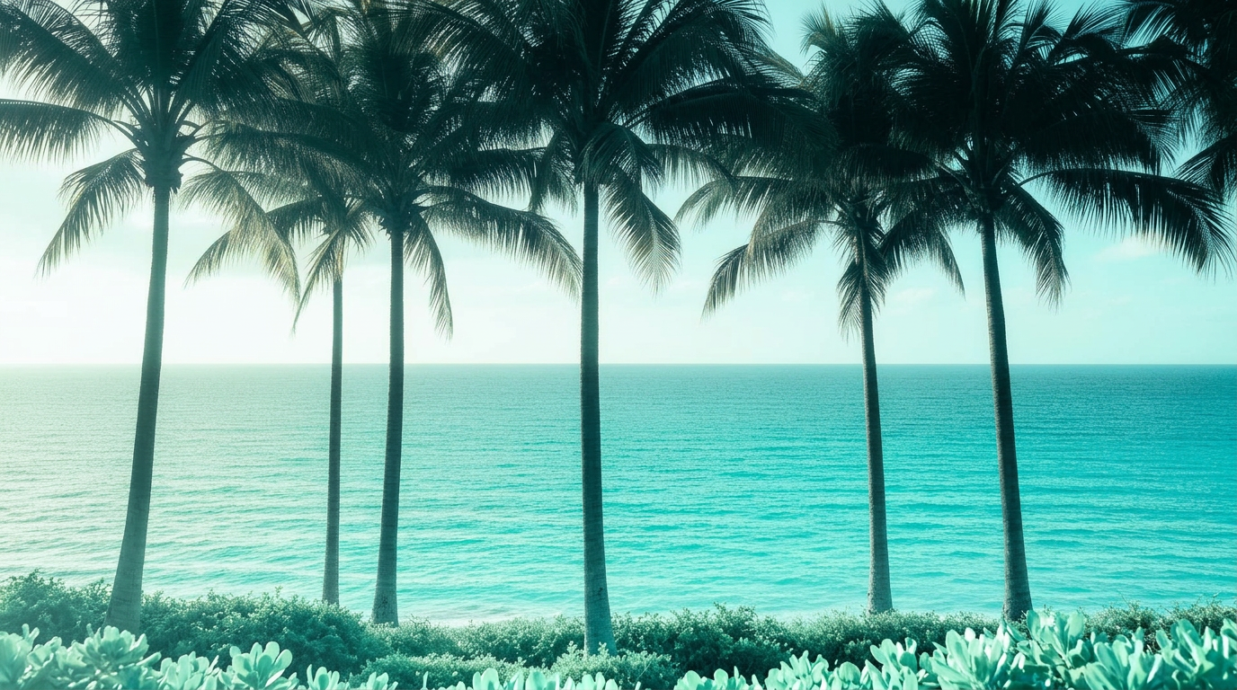Palms against a turquoise lagoon